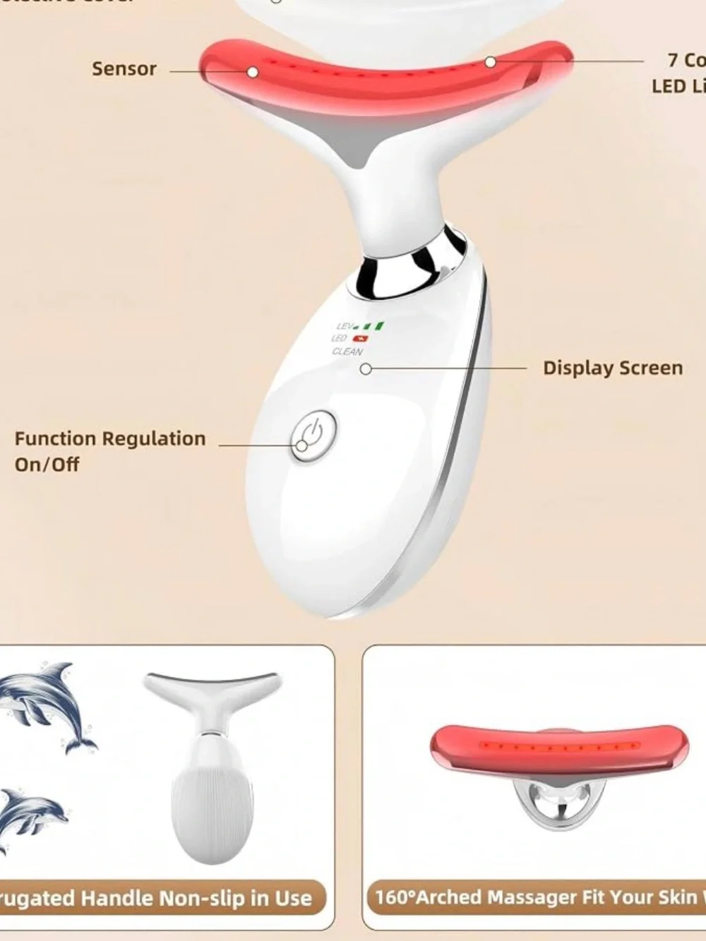 LED Facial Massager Device in White with Red Light NWT